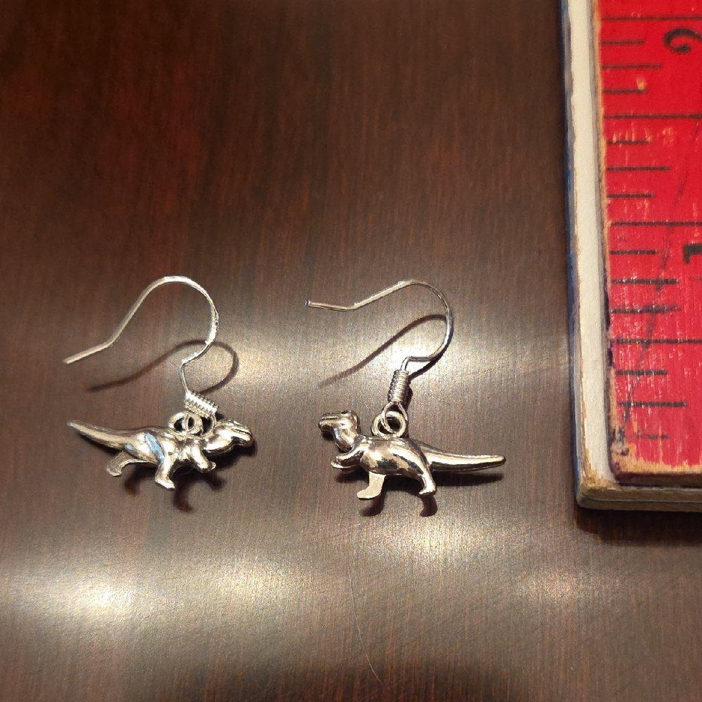 Silver Dinosaur Earrings for Kids